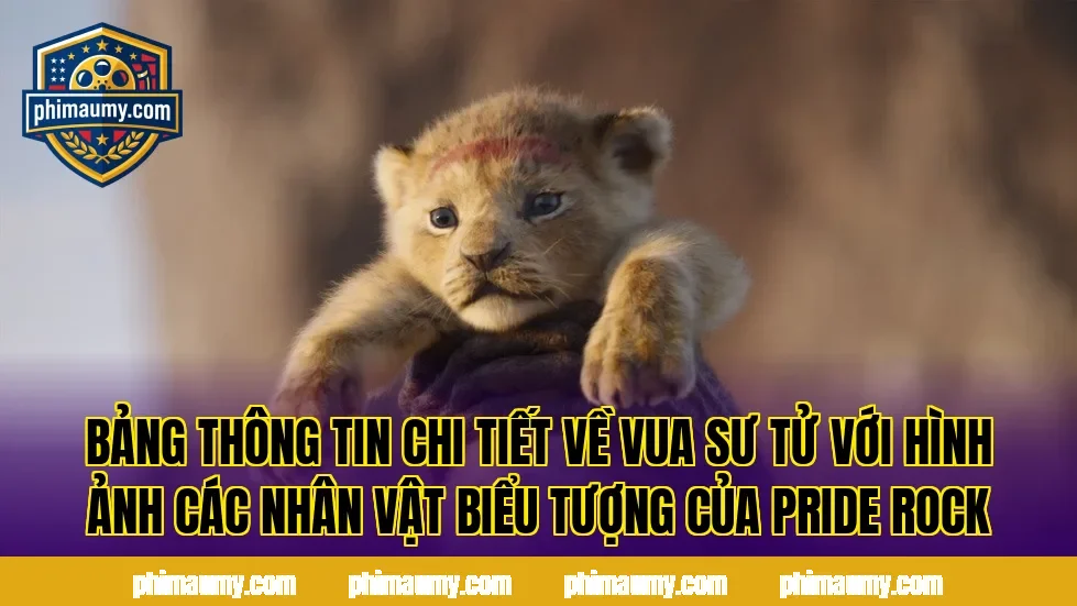 Bảng thông tin chi tiết về Vua Sư Tử với hình ảnh các nhân vật biểu tượng của Pride Rock